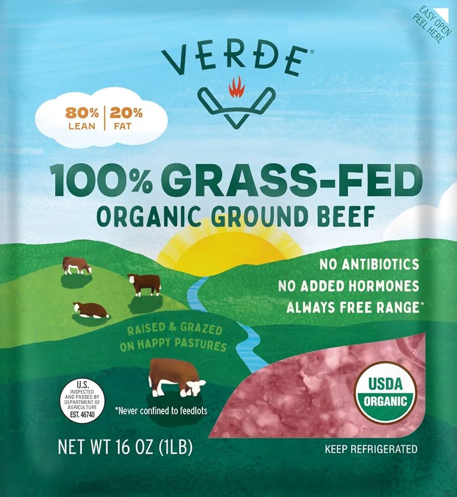 Verde Farms Organic 100% Grass-Fed Ground Beef 80/20, 1 lb | Amazon (US)