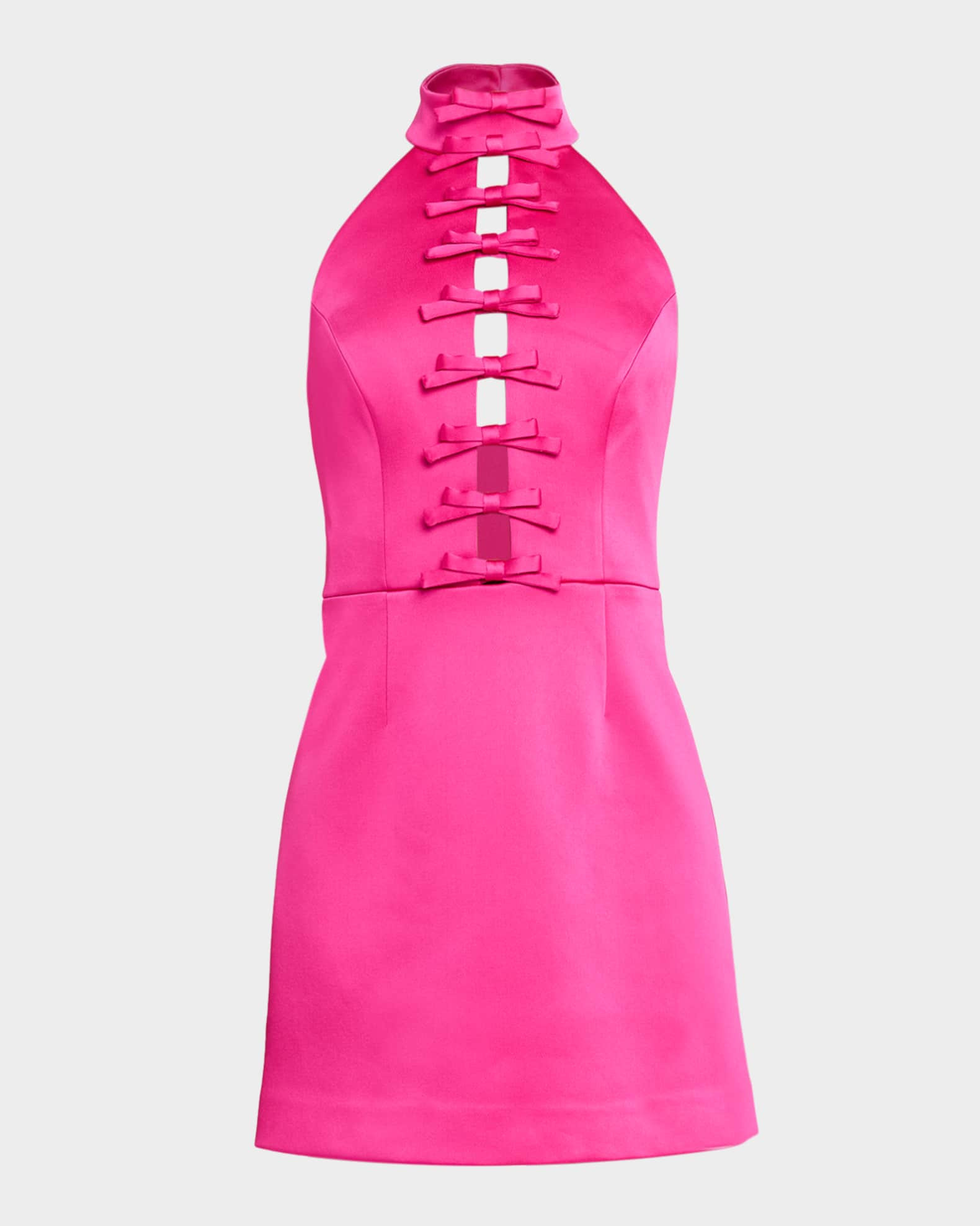 REBECCA VALLANCE Saskia Cutout Bow-Front Halter Mini Dress | Neiman Marcus