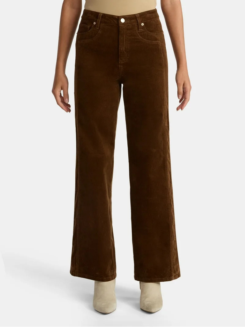 Time and Tru Women's and Women's Plus Corduroy Seamed Wide Leg Pants, 31" Inseam, Sizes 2-22 - Wa... | Walmart (US)