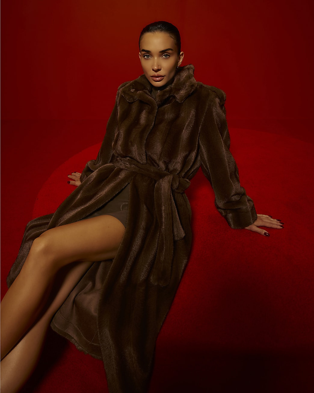 Brown Faux Fur Belted Robe Coat | River Island UK & IE