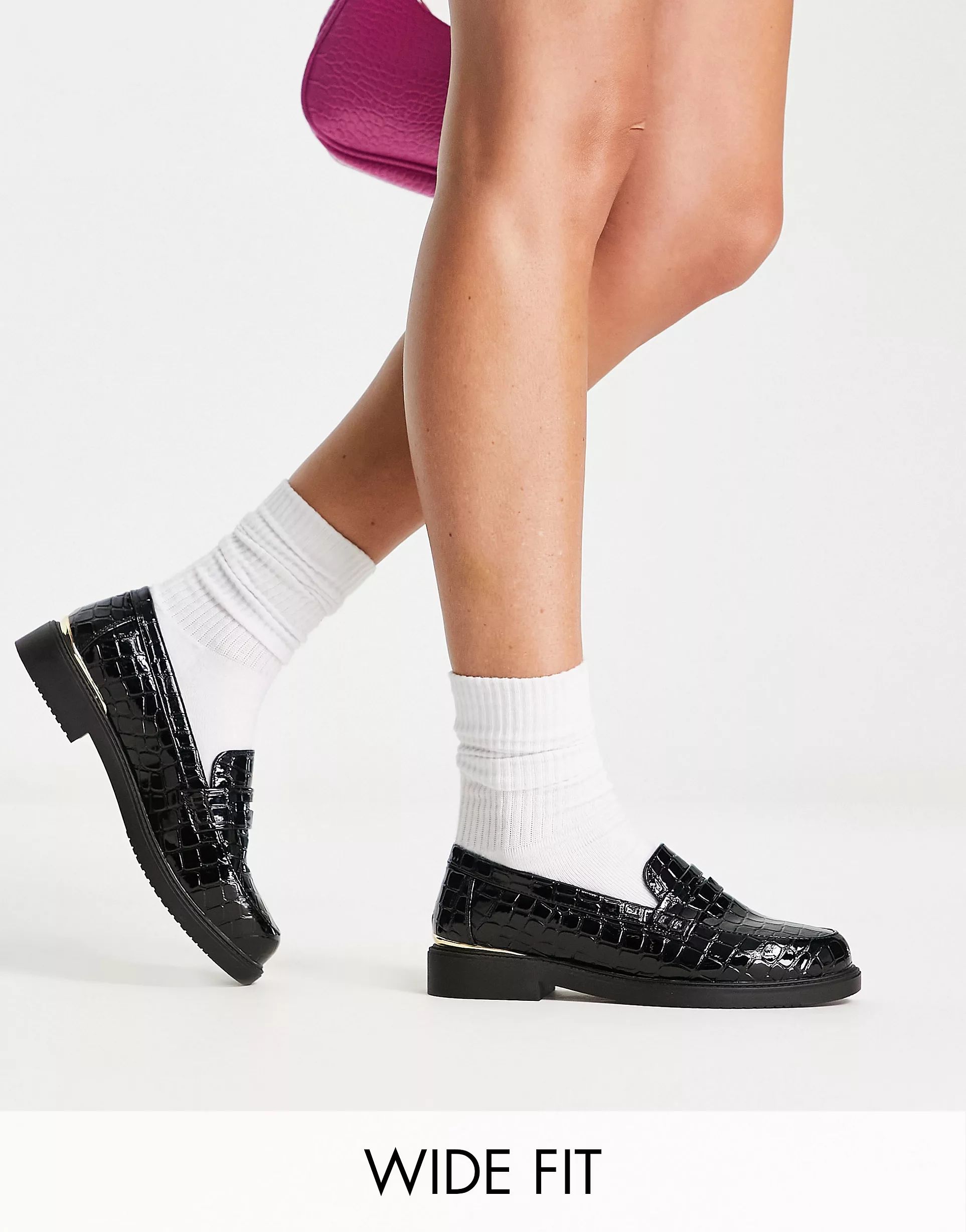 schuh Wide Fit Lenzo loafers in black croc | ASOS | ASOS (Global)