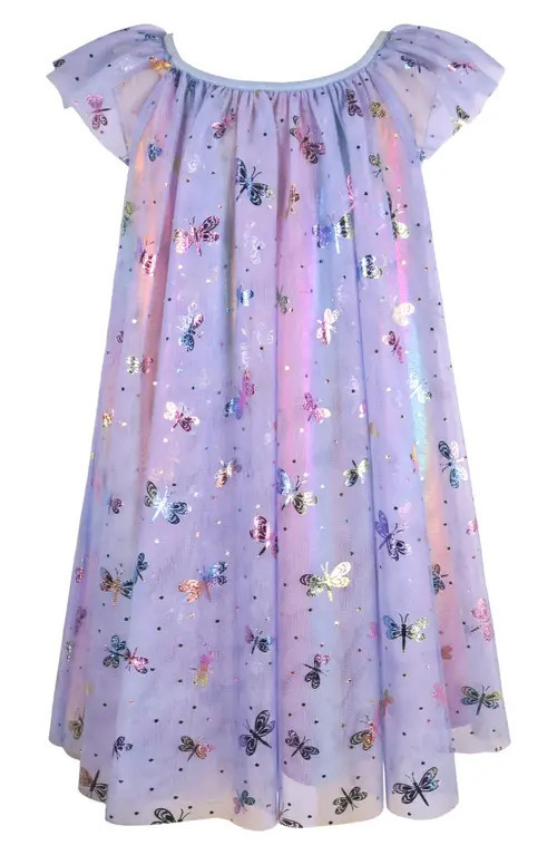 Zunie Kids' Dragonfly Foil Flutter Sleeve Tulle Party Dress in Periwinkle /Multi at Nordstrom, Size 3T | Nordstrom