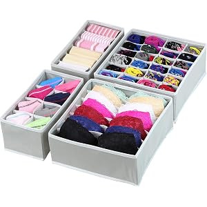 Simple Houseware Closet Underwear Organizer Drawer Divider 4 Set, Gray | Amazon (US)