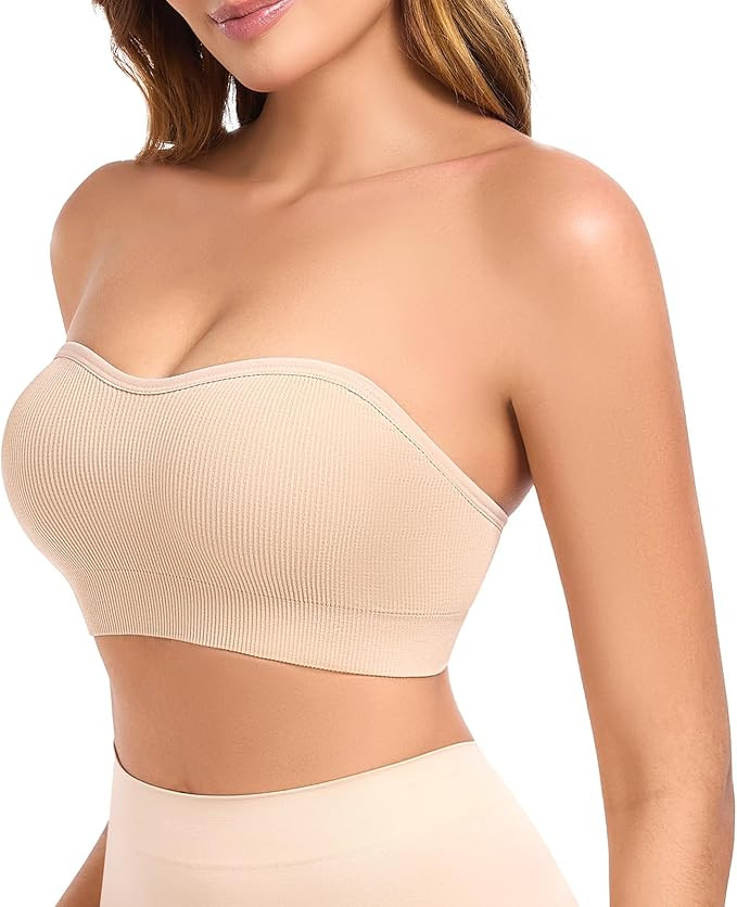 Strapless Bras for Women Non-Slip Padded Bandeau Bra Wireless Tube Top Bra Including Clear Straps | Amazon (US)