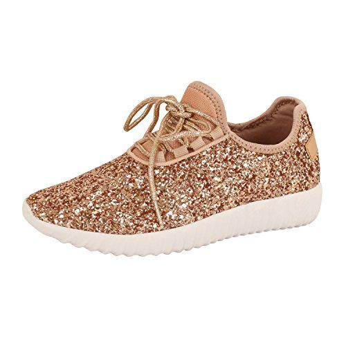 Guilty Shoes Fashion Glitter - Lace Up Slip On Wedge Platform Sneaker Boots, Rosegold Glitter, 10 | Amazon (US)