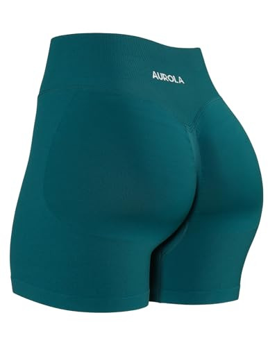 AUROLA Influence Collection Workout Shorts for Women,No Roll Up Squat Proof New Scrunch Seamless Compression Gym Short, Deep Teal, XS | Amazon (US)