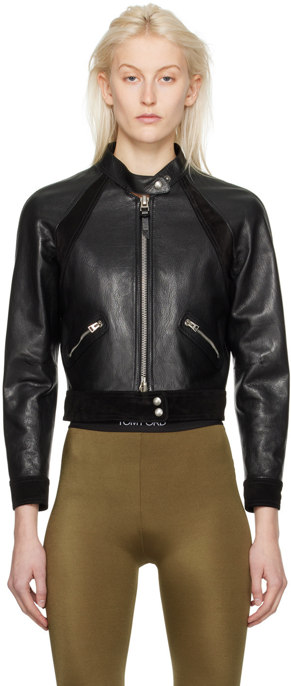 TOM FORD Black Cropped Leather Jacket | SSENSE
