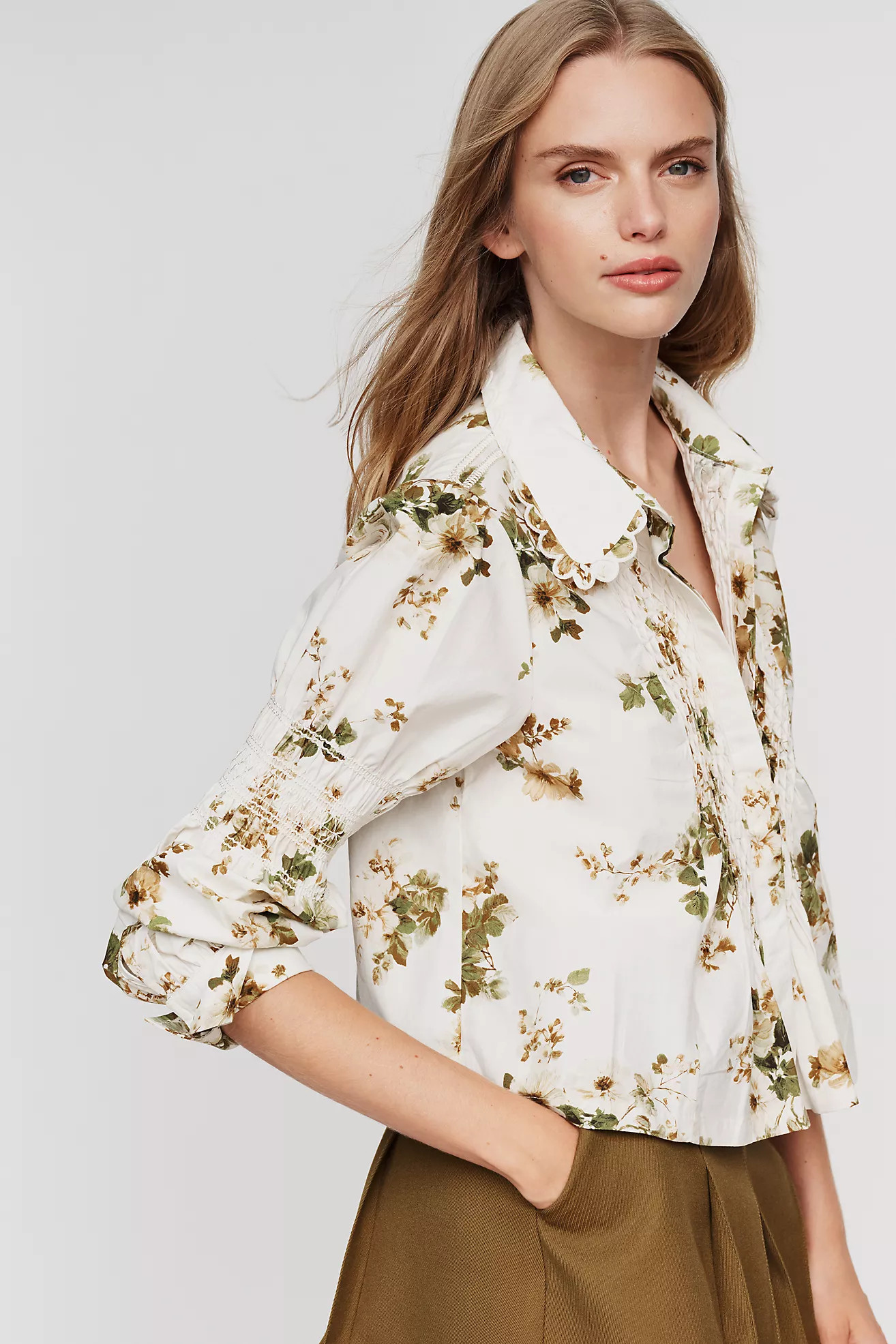 Maeve 100% Cotton Smocked Buttondown Shirt | Anthropologie (US)