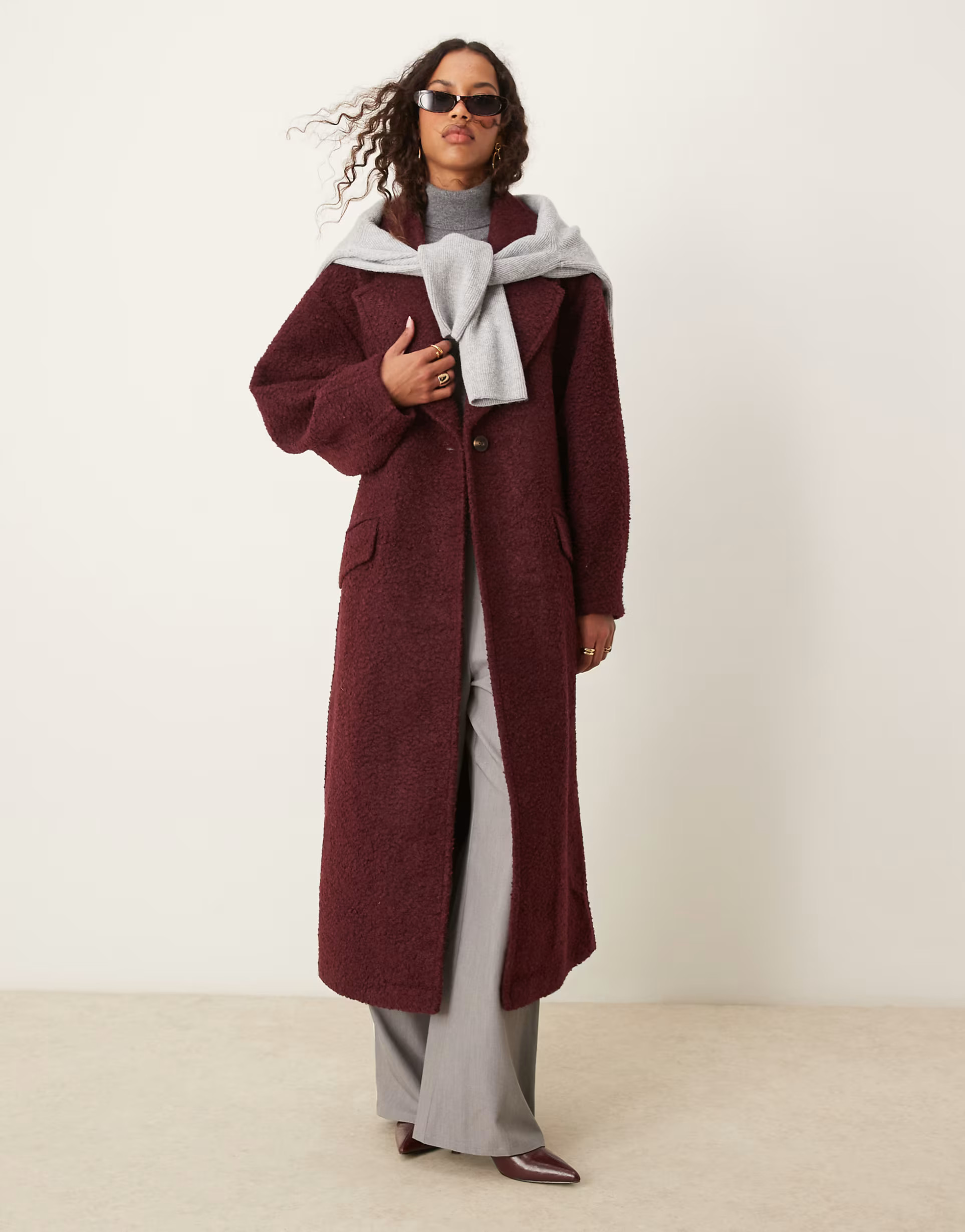 ASOS DESIGN chuck on cosy boucle coat in burgundy | ASOS | ASOS (Global)