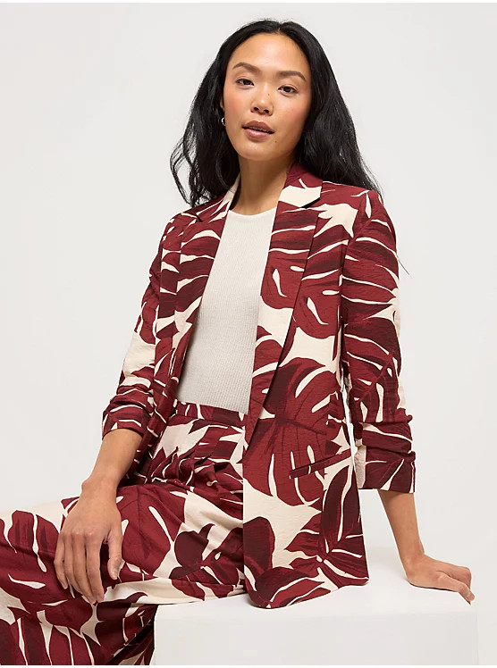 Rust Palm Print Ruched Sleeve Co-ord Blazer | George