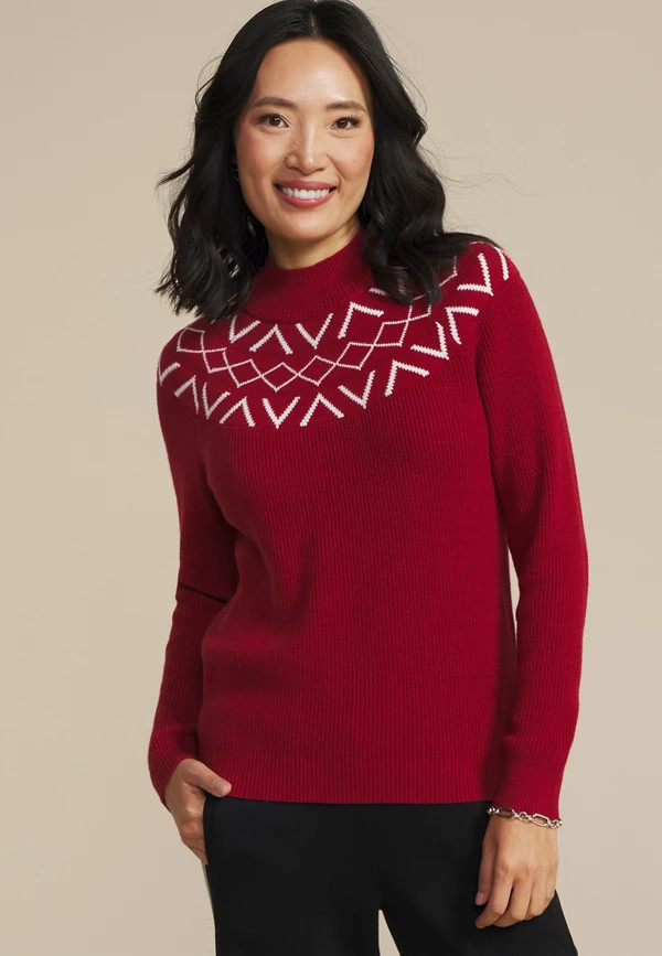 Red Fair Isle Mock Neck Sweater | Maurices
