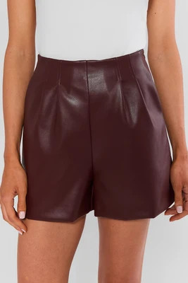 Burgundy Faux Leather Shorts | Avara