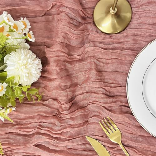 1 Pack Cheesecloth Table Runner, 10FT 35x120 inch Brick Red Table Cloth, Boho Rustic Gauze Dusty for Baby Shower Decor, Mothers Day, Bridal Shower, Wedding, Thanksgiving, Christmas, Birthday Decor | Amazon (US)