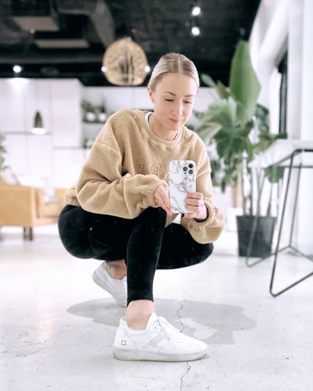 Teddy sweater + vegan leather sneakers kind of day 🧸🤍

#LTKunder50 #LTKshoecrush