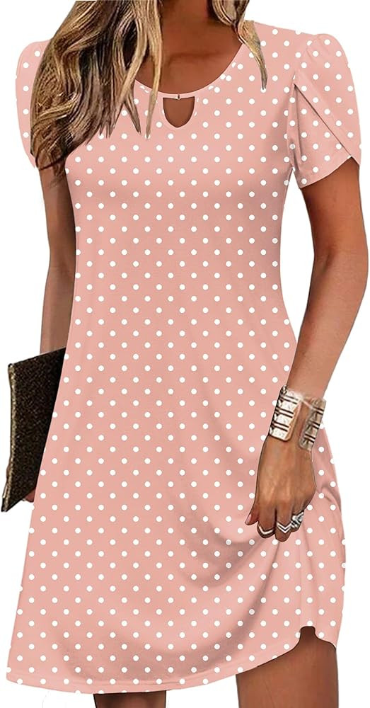 Zeagoo Women's Casual A-Line Dresses with Pockets Summer Floral Tshirt Dress Short Sleeve Mini Dr... | Amazon (US)