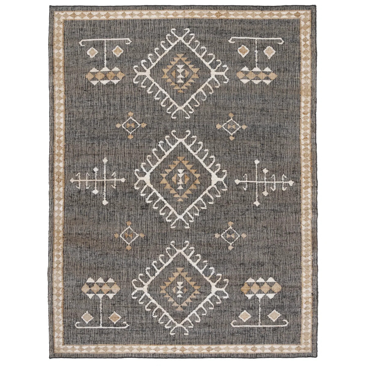 Mickie Southwestern Handmade Flatweave Jute Black/Ivory Area Rug | Wayfair North America