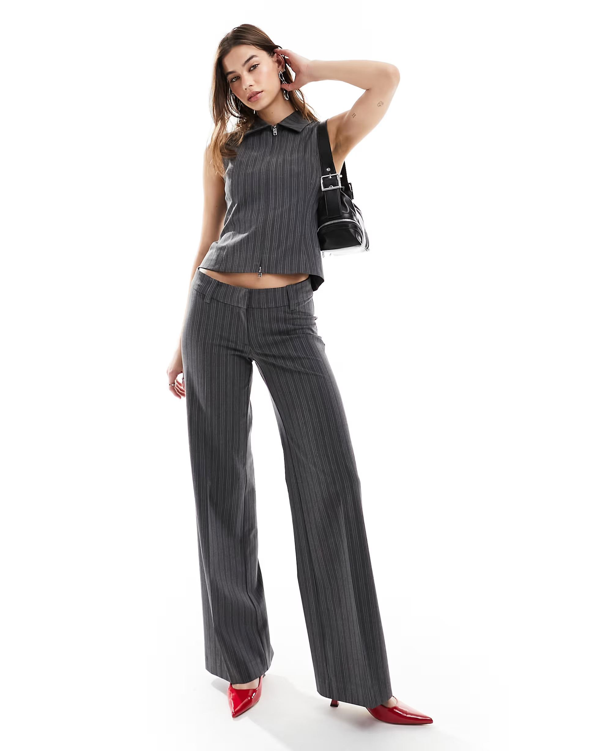 Weekday Keel low waist pants in gray pinstripe - part of a set | ASOS (Global)