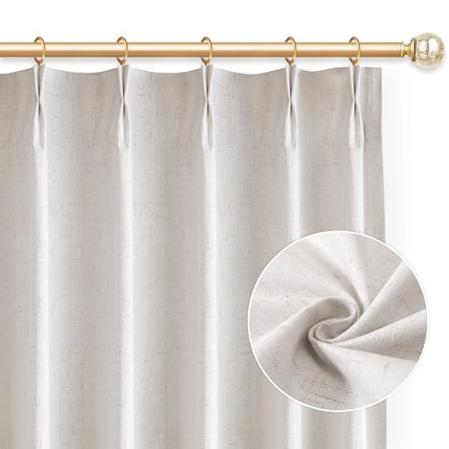 Natural Linen Pinch Pleated Curtains 90 Inch Length 1 Panel 100% Blackout Linen Curtains for Living Room Bedroom Back Tab Room Darkening Pinch Pleat Drapes with Hooks 80" Wx90 L | Amazon (US)