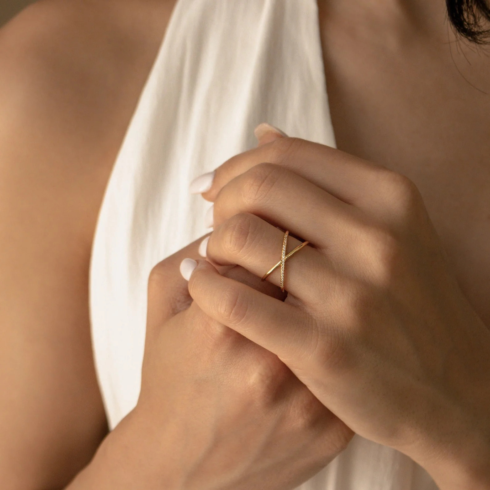 Dainty Pave Diamond X Ring | Caitlyn Minimalist | Caitlyn Minimalist