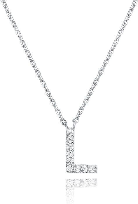 PAVOI 14K White Gold Plated Cubic Zirconia Initial Necklace | Letter Necklaces for Women | Amazon (US)