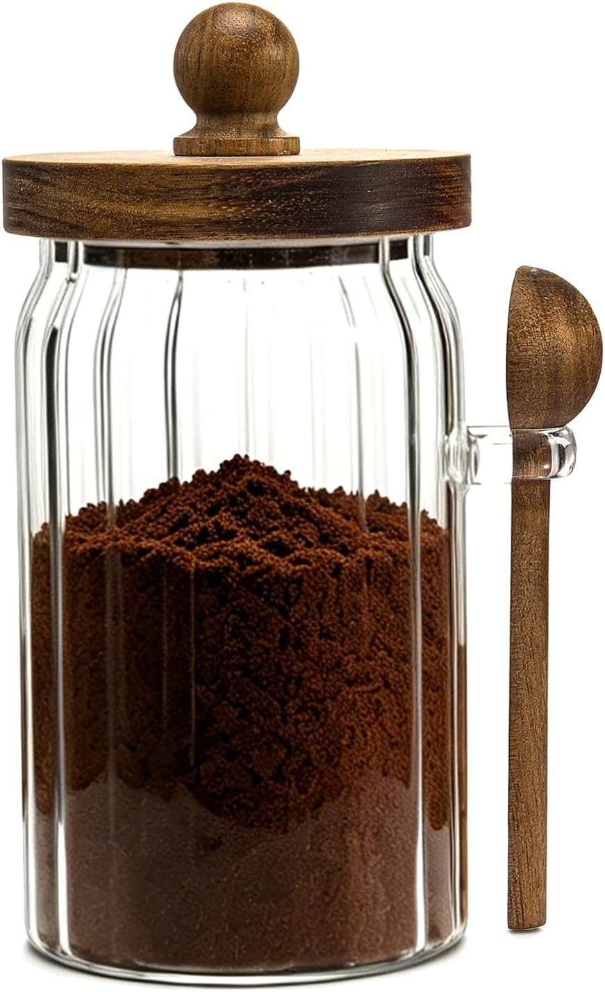 Vintage Glass Jar with Wooden Spoon&Lid, 26 fl.oz, Coffee Storage Canister | Amazon (US)