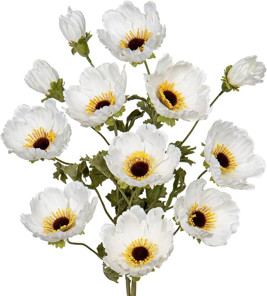 28.3" White Artificial Flowers Poppy Flowers 3Pcs Silk Fake Poppy Flowers Real Touch Faux Poppies... | Amazon (US)