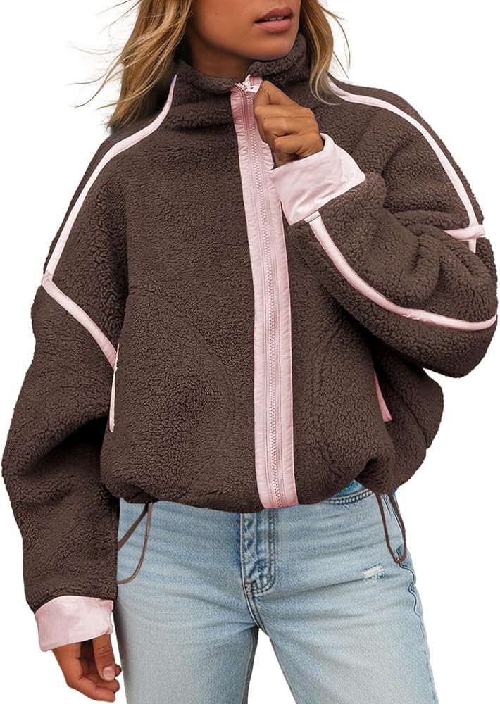 Hixiaohe Womens Fuzzy Fleece Jacket Fall Winter Long Sleeve Sherpa Coats Casual Cropped Zip Up Sw... | Amazon (US)