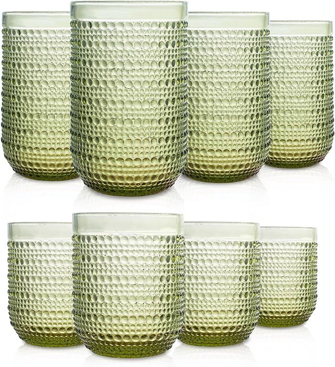 Set of 8 Green Vintage Glassware Hobnail Drinking Glasses, 4 Highball Glasses 15 oz, 4 Rocks Glas... | Amazon (US)