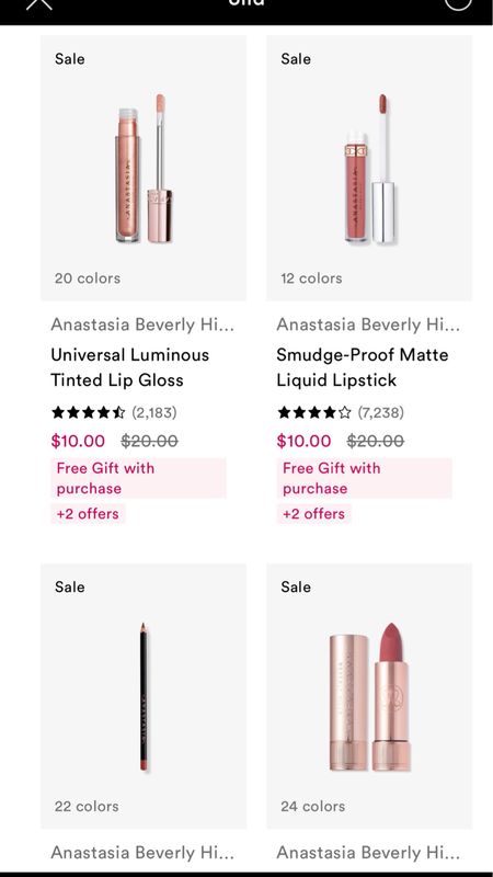 ABH lip products 50% off! #ulta #lips #lipstick #lipliner #beautysale #makeup

#LTKsalealert #LTKbeauty #LTKfindsunder50