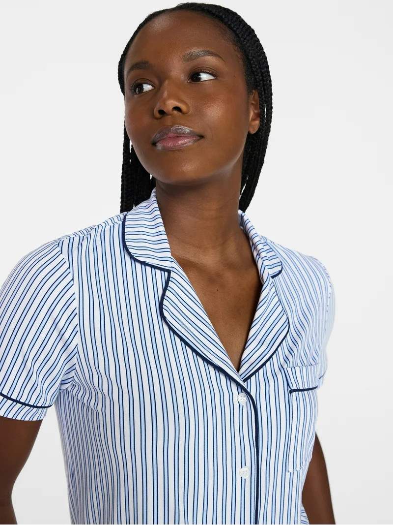 Joyspun Women's Dreamy Soft Collection Notch Knit Top and Capri Pants Pajama Set, 2-Piece, Sizes ... | Walmart (US)