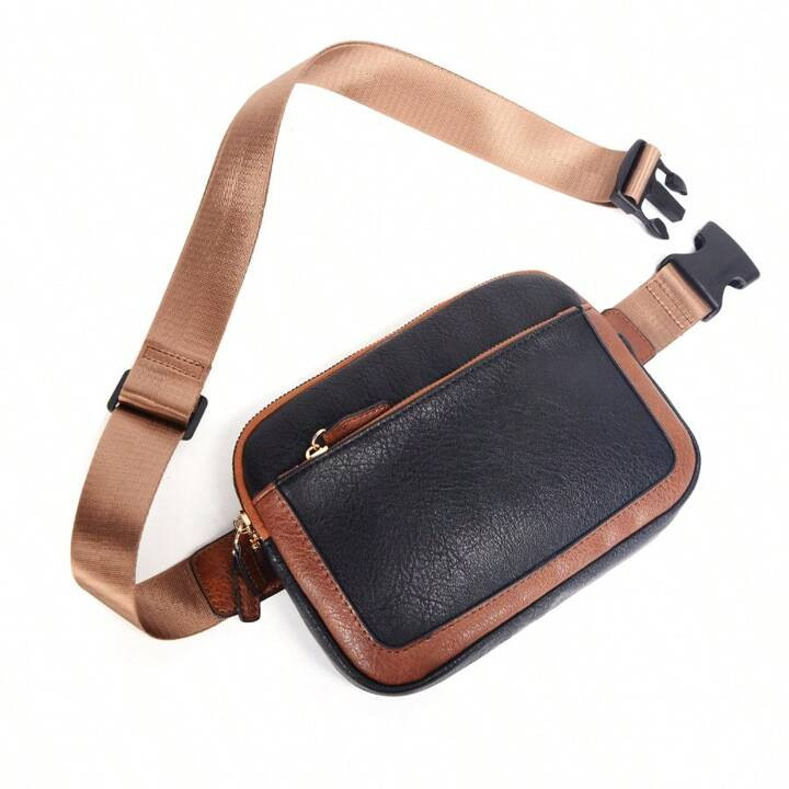 Adjustable Shoulder Strap Contrasting Color Faux Leather Waist Bag For Women, Water Resistant, Mu... | SHEIN