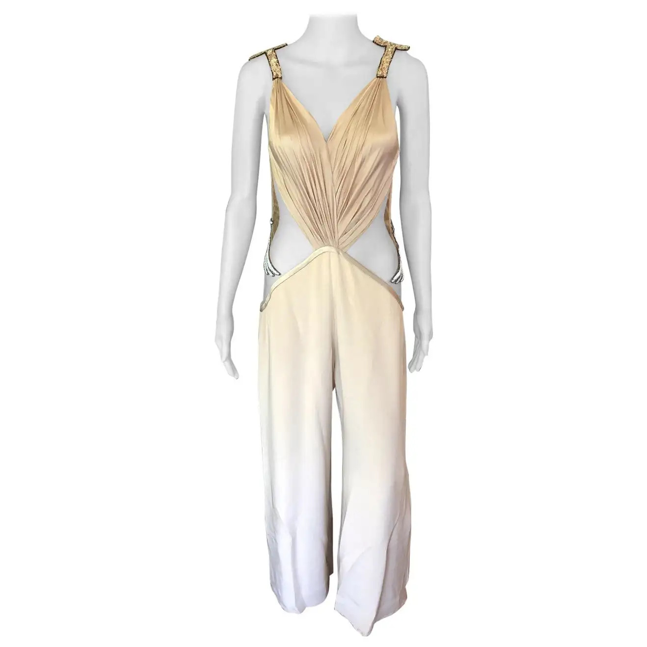 Rodarte Runway Sheer Swarovski Crystals Embellished Plunged Open Back Jumpsuit | 1stDibs