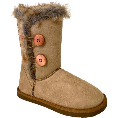 Women's Winter Boots Faux Suede Button 10" Mid Calf Fur Snow Shoes, Sand-7.5 | Target