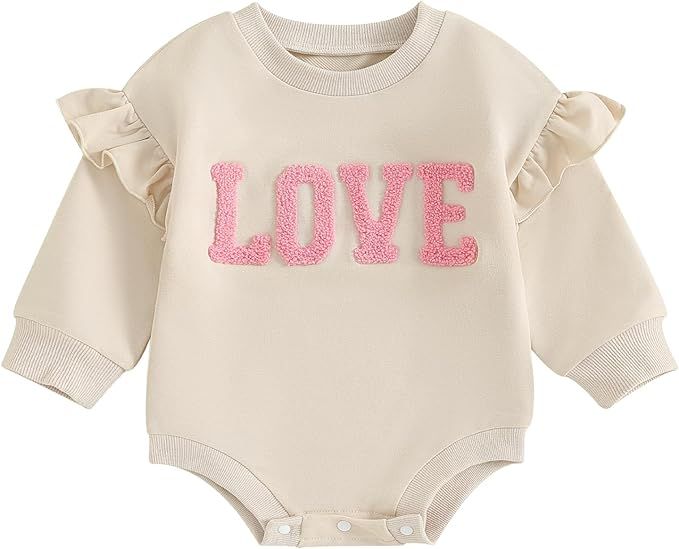 Newborn Baby Girl Boy Girl Crewneck Romper Valentines Day Heart Print Long Sleeve Sweatshirt Romp... | Amazon (US)