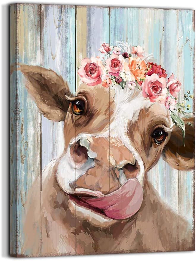 Country Farmhouse canvas Printing Rustic Bedroom Decor Retro Cow Wall Art Home artwork Print Used... | Amazon (US)