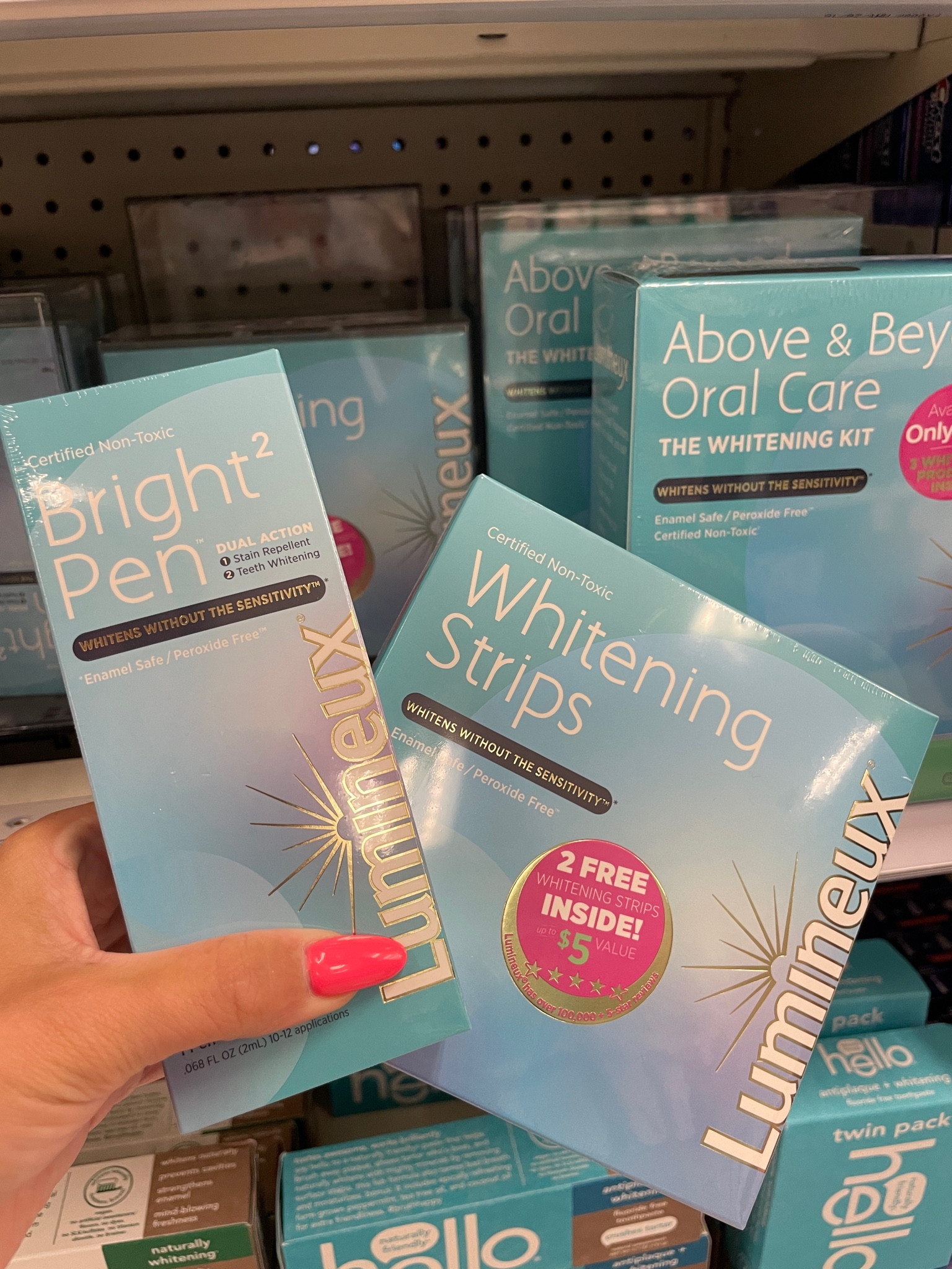 Hands-down, the best teeth whitening system I have ever used. It does not make my teeth sensitive after using it and it works so good plus it’s not toxic, which is hard to find a teeth whitener.