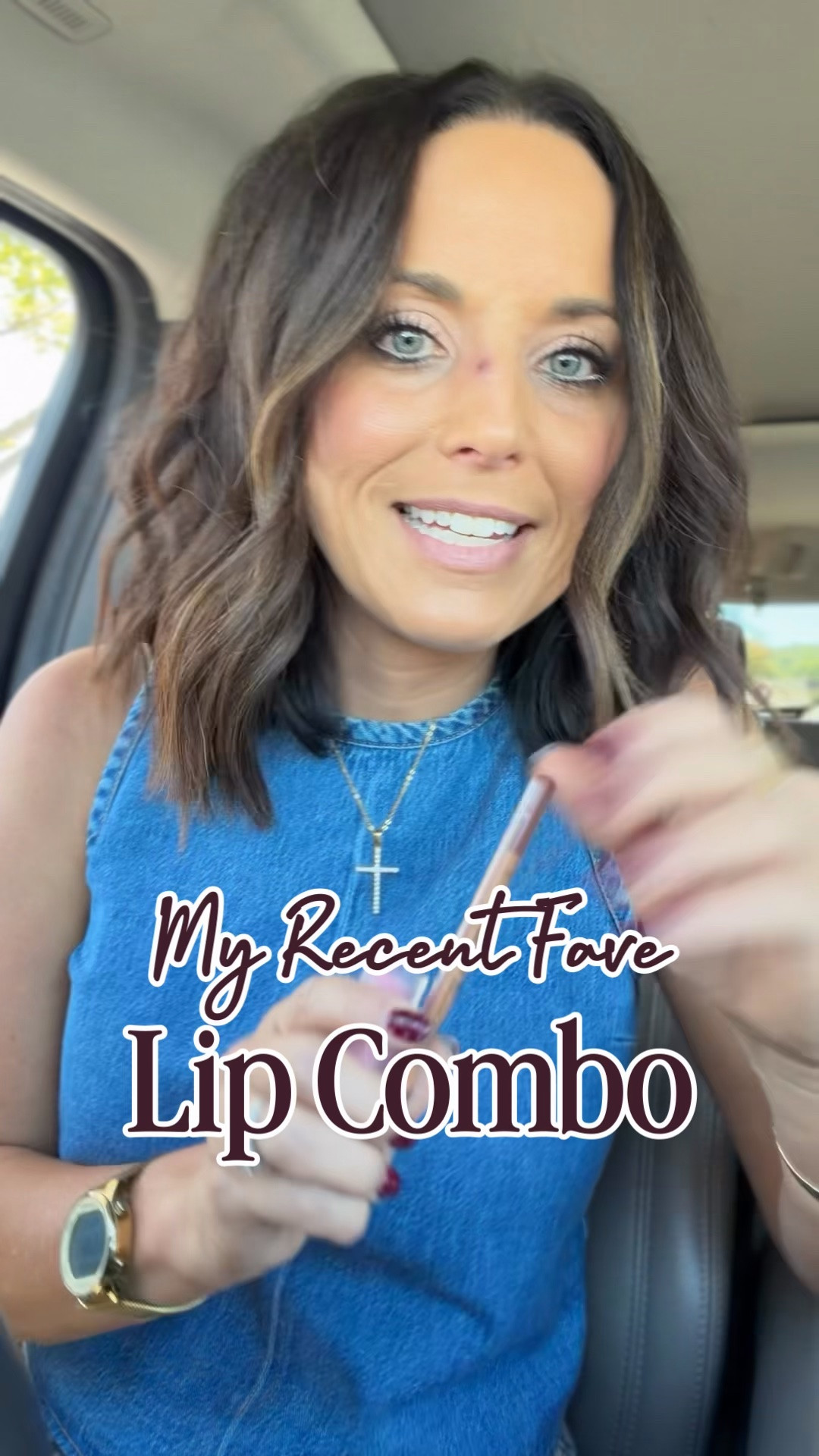 Everyday neutral lip combo perfect for fall! 
This lip liner has been a staple for me this last year it’s one I reach for almost daily! 

Liner shade wherever walnut 
Lipstick is mademoiselle 
Gloss strawberry popsicle