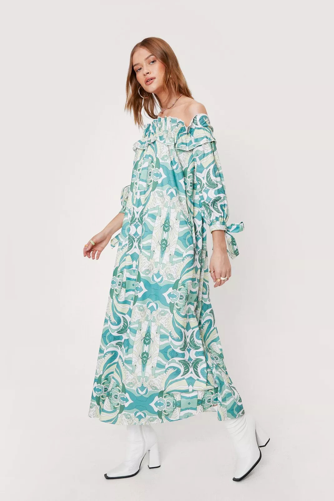 Retro Paisley Off the Shoulder Midi Smock Dress | NastyGal (UK, IE)