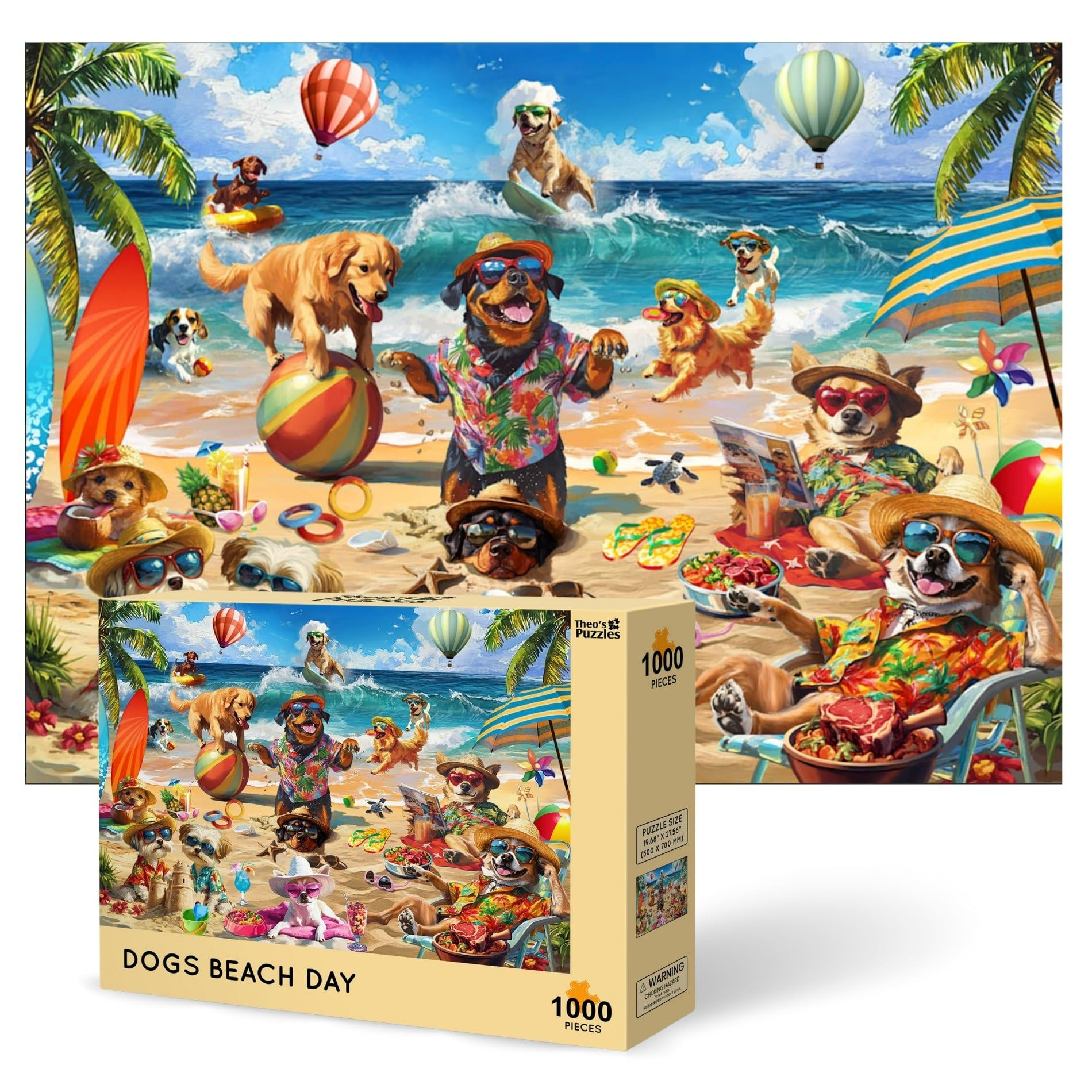 Theo's Puzzles Jigsaw Puzzles 1000 Piece Puzzle for Adults, Families Dogs Beach Day Pieces Fit To... | Amazon (US)