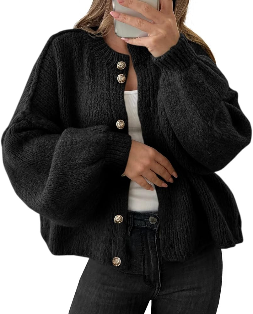 Saodimallsu Womens Oversized Cardigans Button Up Long Lantern Sleeve Chunky Knit Casual Soft Fall... | Amazon (US)