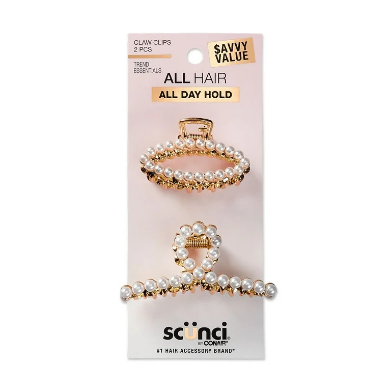Scunci Faux Pearl and Gold-Tone Accent Claw Clips, Blonde, 2 Count | Walmart (US)