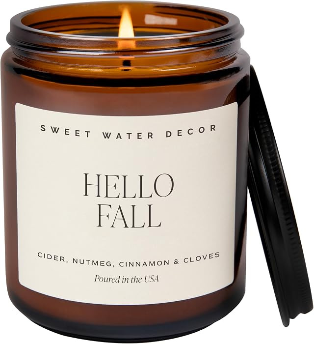 Sweet Water Decor Hello Fall Candle, 9oz Amber Jar, Autumn Scents for Home | Amazon (US)
