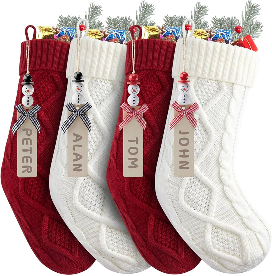 Personalized Christmas Stockings - 18 Inches Hanging Stockings with DIY Snowman Name Tags, 4 Pack... | Amazon (US)