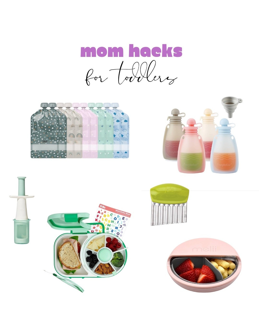 Mom hacks | reusable pouches | toddler meal time | grape cutter | snack trays | crinkle cutter | kids meal time 

#LTKKids #LTKBaby #LTKTravel
