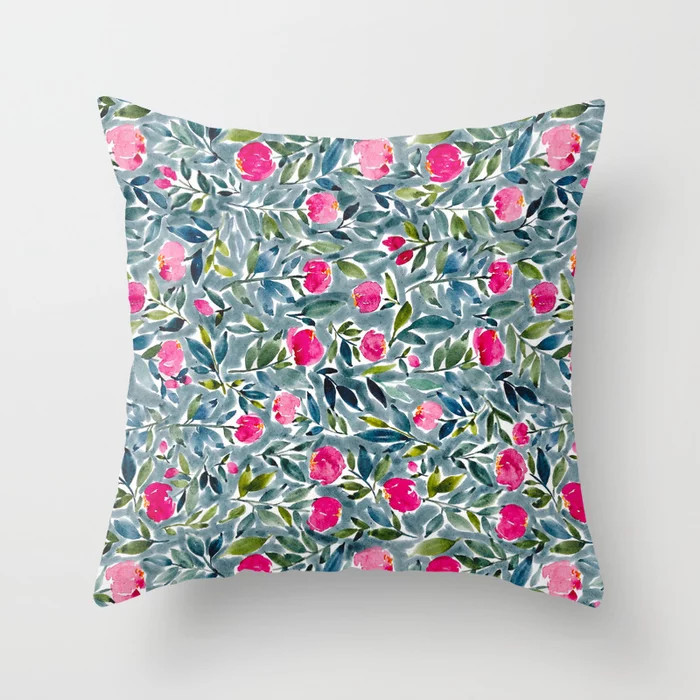 Popping Peonies - Blue Throw Pillow | Society6