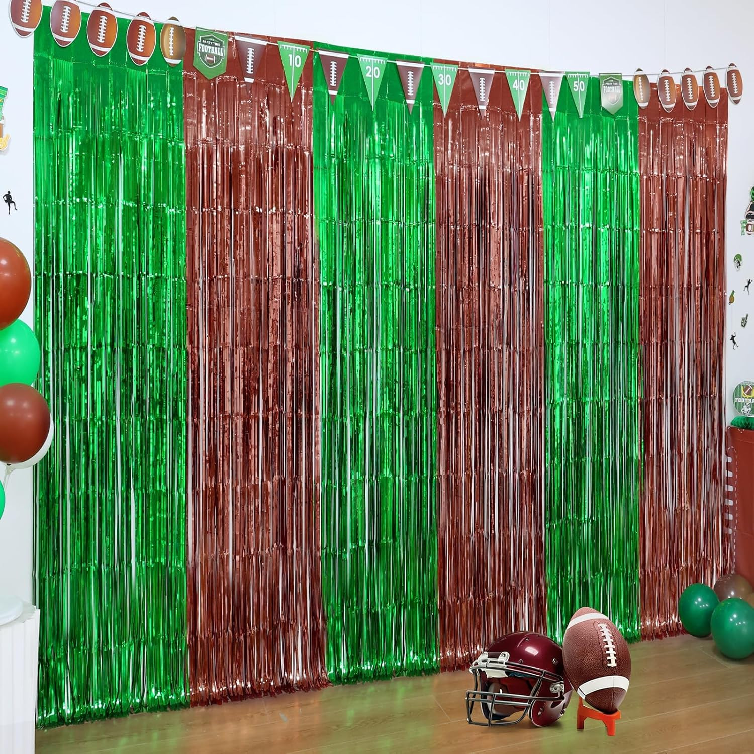LOLStar Football Party Decorations, 3 Pack 3.3x6.6ft Green Brown Foil Fringe Curtains Football Ph... | Amazon (US)