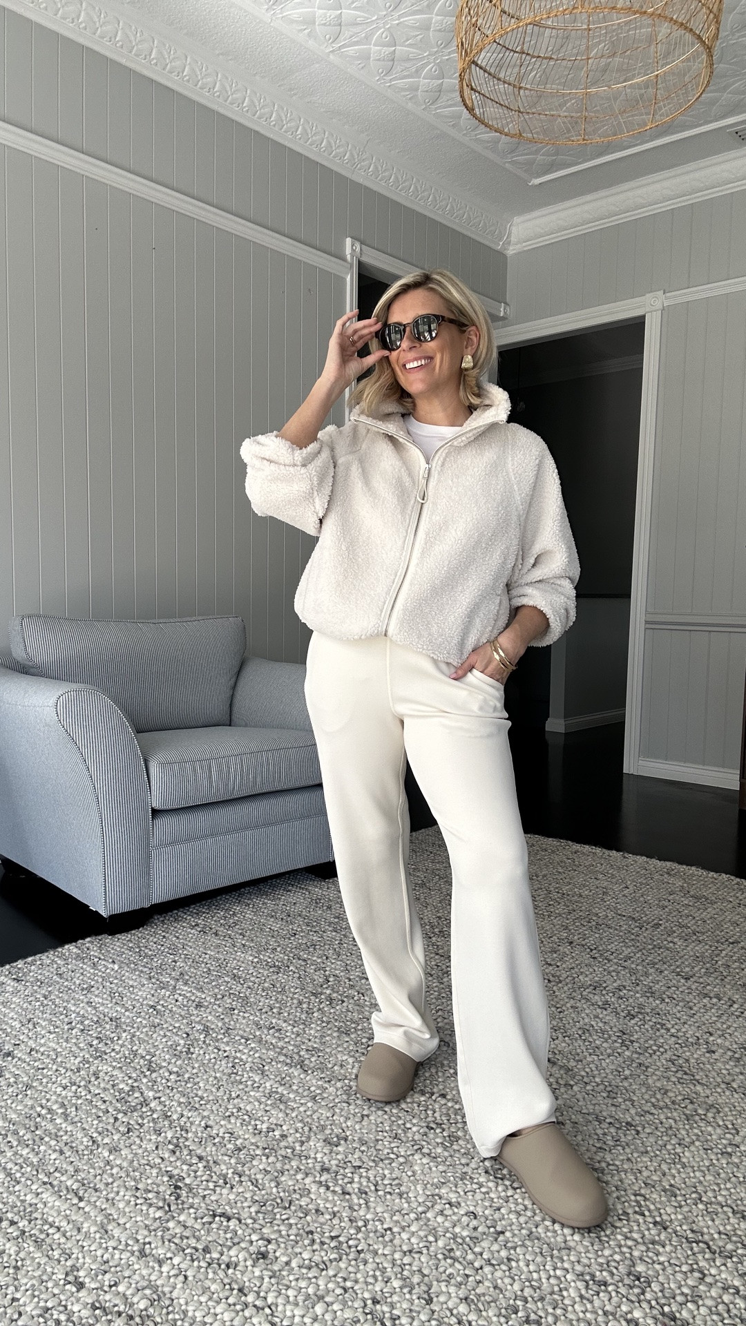 Pants that are super soft, flattering (high waisted, hallelujah!) and comfortable enough for lounging while still looking polished enough to head out the door.

Pants: 8 (AU12) 
Boucle jacket: Small 
Tee: Small 
Crew: Medium

#LTKaustralia #LTKwinter #LTKpetite