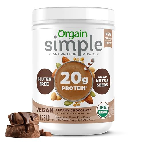 Orgain Organic Simple Vegan Protein Powder, Chocolate - 20g Plant Based Protein, Made with less Ingredients, No Artificial Sweeteners, Gluten Free, No Dairy or Lactose, 1.25 lb (Packaging May Vary) | Amazon (US)