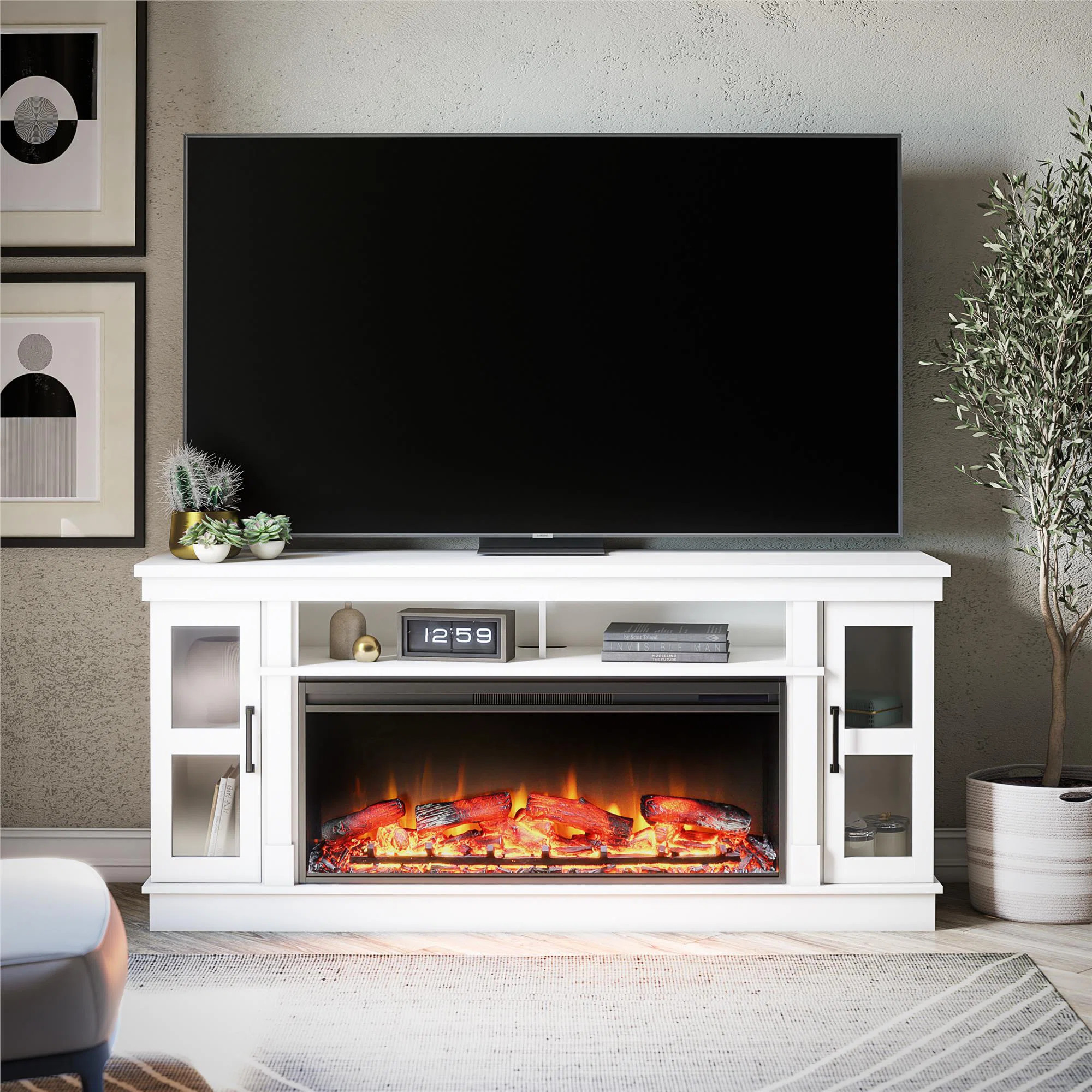 Kenyla Wide Tv Console With Electric Fireplace Insert For 75" Tvs | Wayfair North America