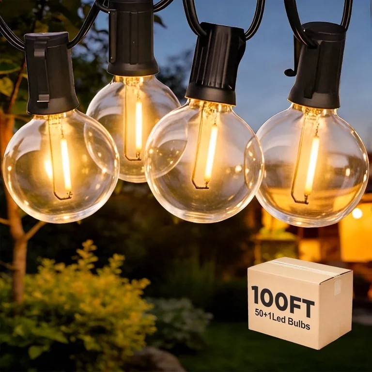 Outdoor String Lights, 100 ft with 50 G40 LED Bulbs Waterproof for Patio Garden Backyard Yard Dec... | Walmart (US)